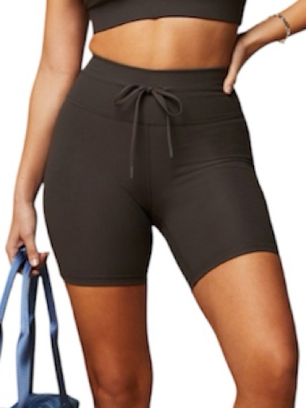 Fabletics Oasis High Waisted Rib Bike Shorts Taupe Slate Size Medium